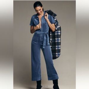 Corduroy Blue Jumpsuit with Belt